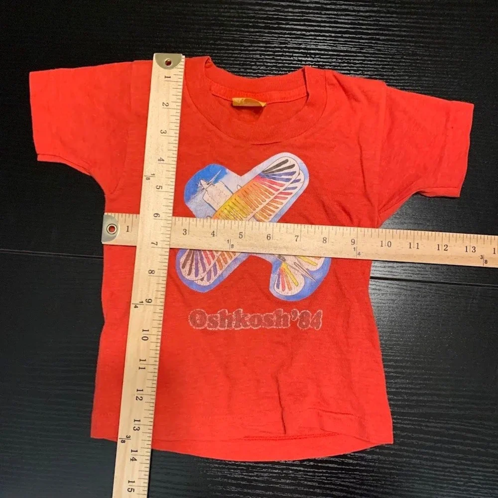 Vintage Oshkosh Bgosh Kids T-Shirt Red Biplane EAA Air Show Single Stitch